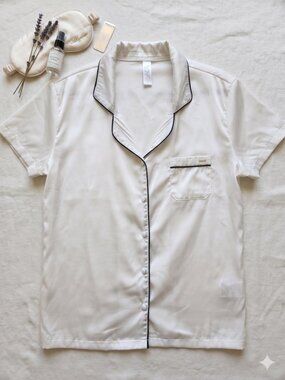 Bluebella White Satin Pajama Top with Black Piping